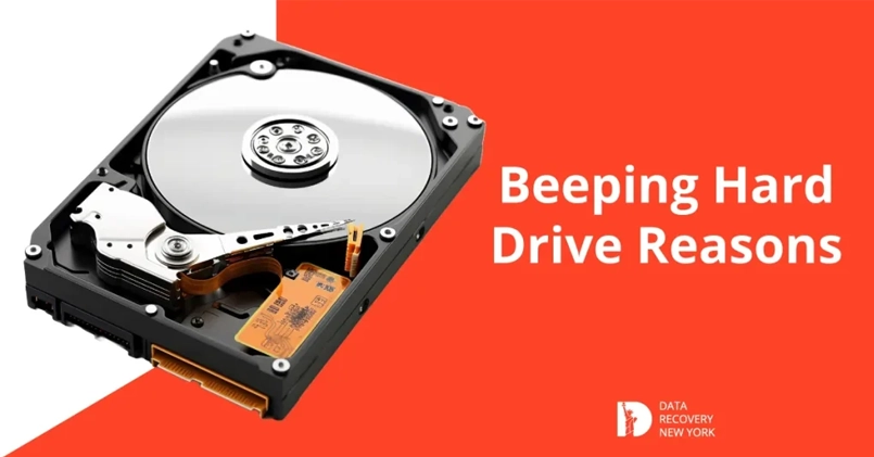 Diagram showing common reasons for a beeping hard drive, including hardware failure, power issues, and loose connections.