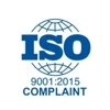 ISO 9001:2015 Compliant logo featuring a blue globe and text.