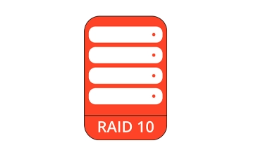 RAID 10 icon featuring four stacked hard drives with two mirrored pairs and a striped pattern.