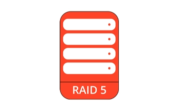 RAID 5 icon featuring three stacked hard drives with a stripe pattern and a parity symbol.