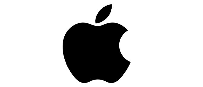 Apple logo with a stylized apple silhouette and a bite taken out of it.