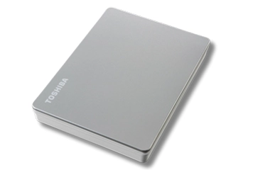 Image of a Canvio Flex external hard drive, showing its sleek design and connectivity options.