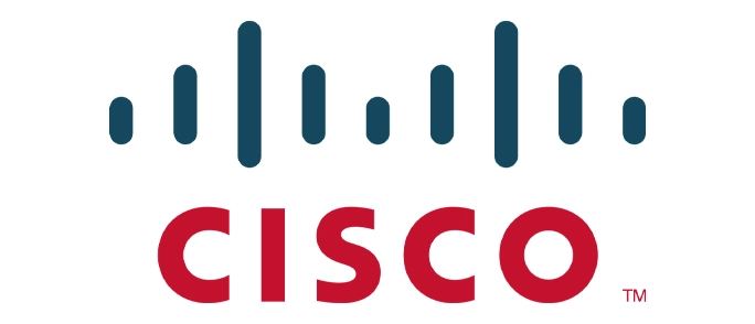 Cisco logo with the text "Cisco" in blue and a series of vertical lines above the text.