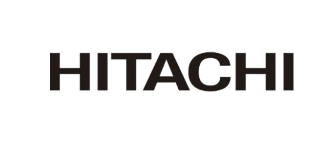 Hitachi logo with the text "Hitachi" in red.