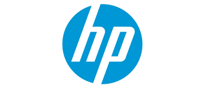 HP logo with the letters "HP" in a simple, blue circle.