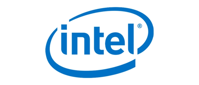 Intel logo with the text "Intel" in blue with a swoosh beneath it.