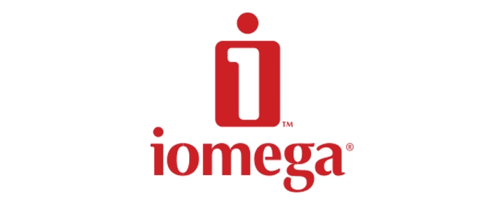 Iomega logo with the text "Iomega" in bold, blue typeface and a stylized red "i" icon.