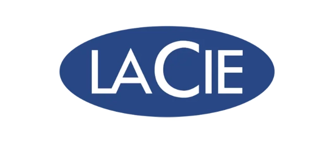 LaCie logo with the text "LaCie" in a sleek, modern font, often accompanied by a simple icon.