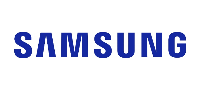 Samsung logo with the text "Samsung" in blue, using a simple and modern typeface.