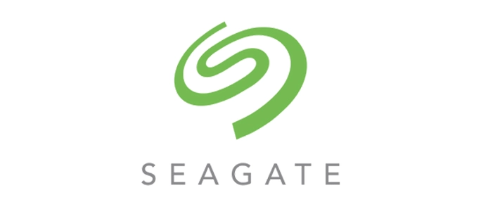 Seagate logo with the text "Seagate" in a sleek, green typeface and a stylized swirl icon.