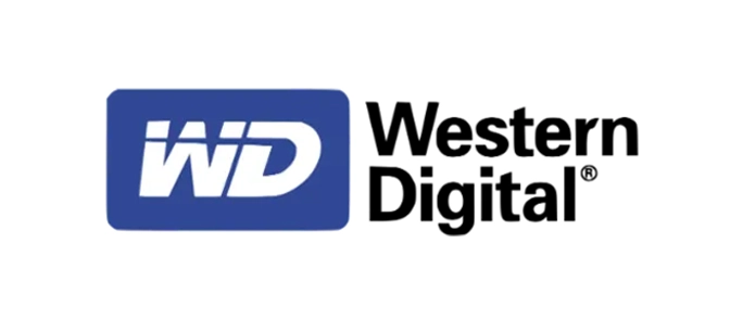 Western Digital logo with the text "Western Digital" in blue with a stylized "WD" symbol.