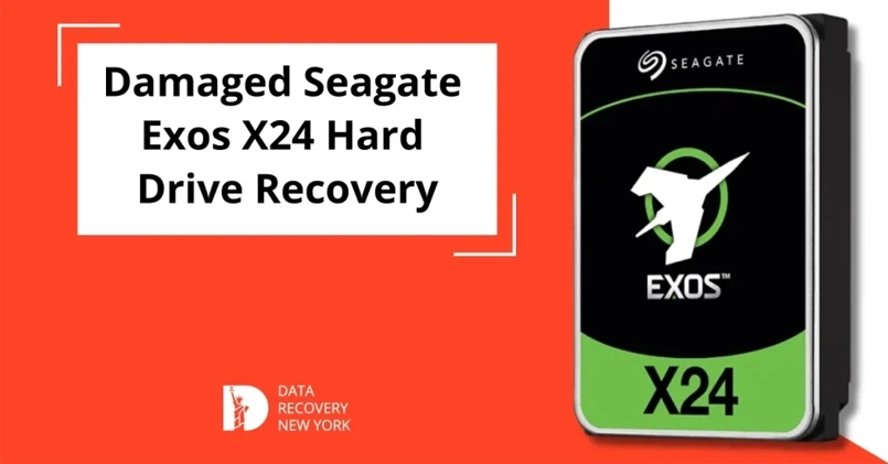 Diagram showing steps to recover data from a damaged Seagate Exos X24 HDD, including diagnostics, recovery techniques, and when to seek professional help.