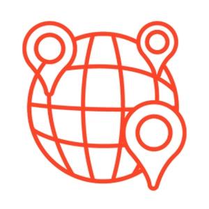 Over 50 Locations PITS logo featuring a map pin icon and a numerical figure.