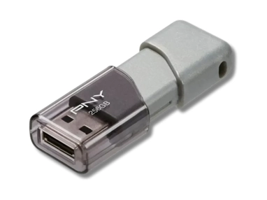 PNY 256GB USB flash drive, showing its compact design and USB connector.