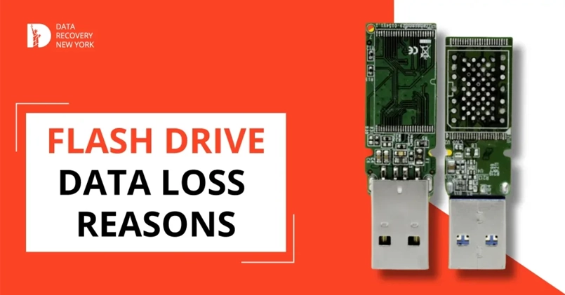 Infographic showing reasons for data loss on flash drives, including physical damage, accidental deletion, file corruption, and malware.