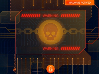 Computer screen displaying a warning about a malware attack, with visible alerts and warning messages.