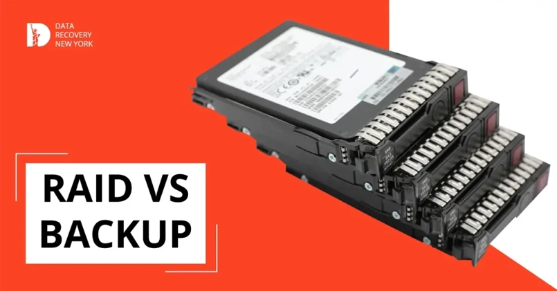 Infographic comparing RAID and backup systems, highlighting differences in data protection, redundancy, and recovery capabilities.