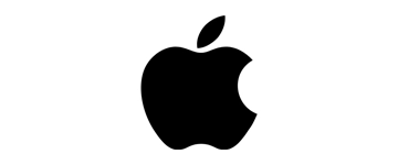 Apple logo featuring a simple, stylized apple with a bite taken out, usually in a monochrome color.