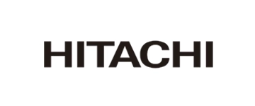 Hitachi logo with the name 'Hitachi' in bold red text on a white background.