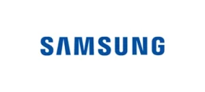 Samsung logo with the name 'Samsung' in white text on a blue oval background.