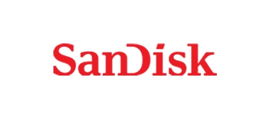 SanDisk logo with the name 'SanDisk' in red text on a white background.