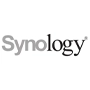 Synology logo with the name 'Synology' in sleek, modern text, often accompanied by a distinctive, stylized icon