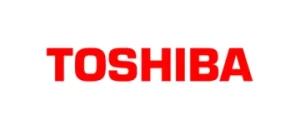 Toshiba logo with the name 'Toshiba' in bold red text on a white background.