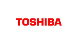 Toshiba logo with the name 'Toshiba' in red text on a white background